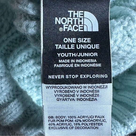 THE NORTH FACE CABLE MINNA YOUTH JUNIOR BEANIE WINDMILL BLUE HAT ONE SIZE - Picture 5 of 6
